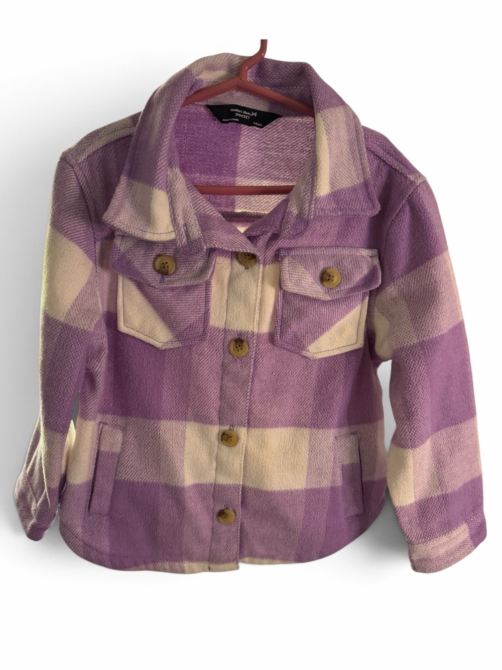 Kids Lavender & Cream Plaid Button-Front Shacket